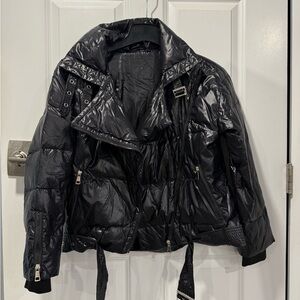 Black Puffer Jacket with Quilted Design